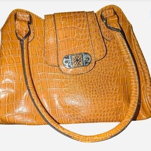 George Crocodile-Embossed Orange Shoulder Bag
